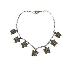 Delicate Hanging Butterfly Charm Anklet Silver Tone Adjustable Chain 10”
